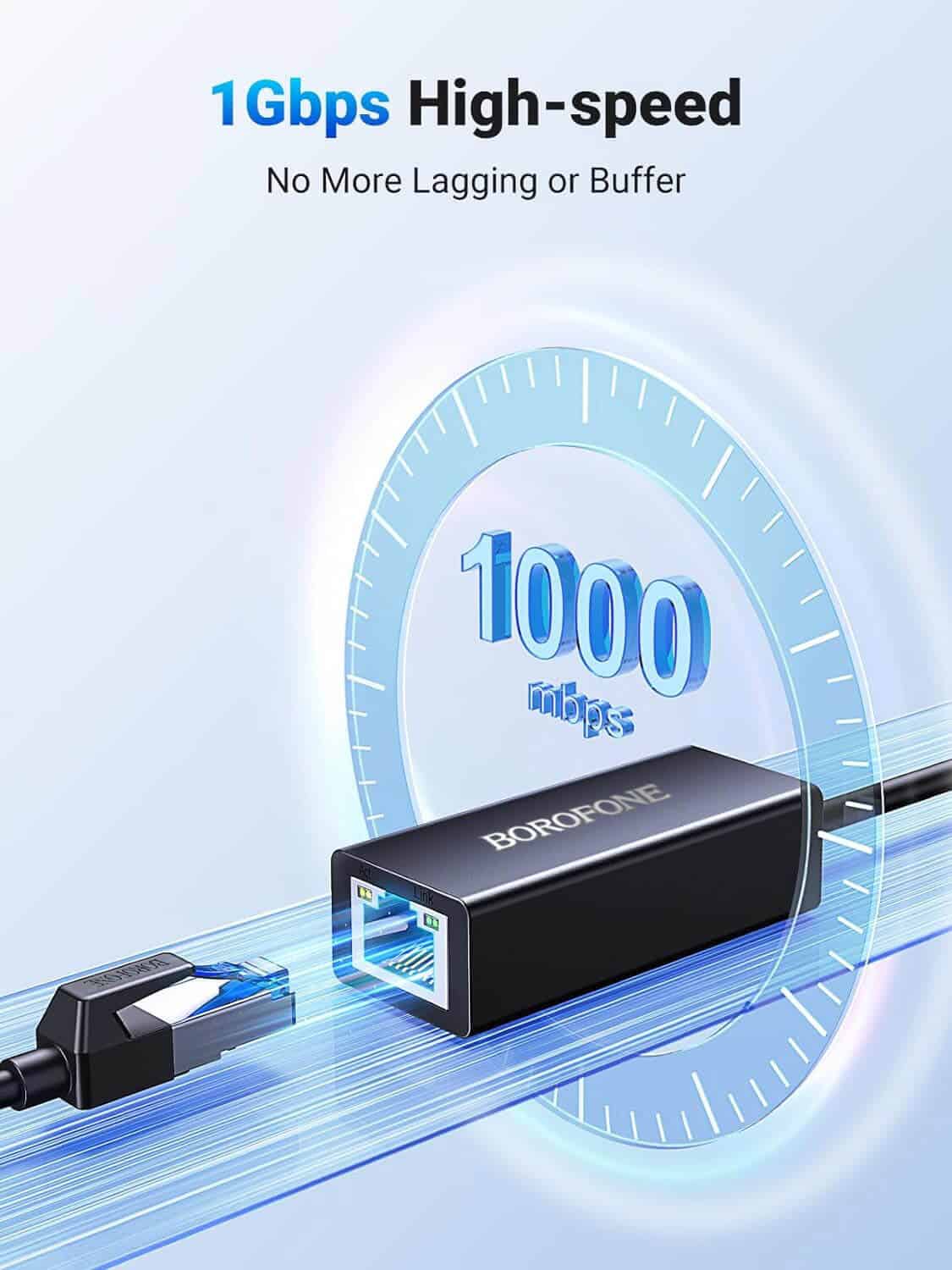 Borofone DH7 USB 3.0 Gigabit Network Adapter USB Male to RJ45 Female 10/100Mbps Ethernet Port Cable Connector Wired Internet LAN OTG Converter Adaptor Borofone DH7 USB 3.0 Gigabit Network Adapter USB Male to RJ45 Female 10/100Mbps Ethernet Port Cable Connector Wired Internet LAN OTG Converter Adaptor